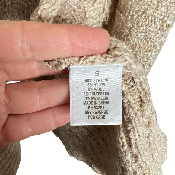 Roz & Ali Oatmeal Tan Chunky Knit Open Front Cardigan Sweater - Picture 9 of 15